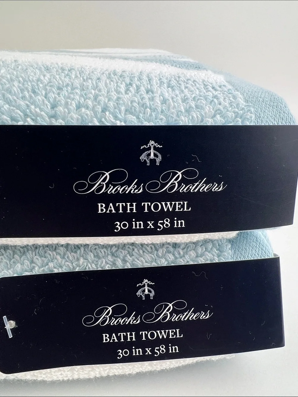 Brooks Brothers Bath Towels Light Blue & White Striped Soft 100% Cotton 2 Pc NEW